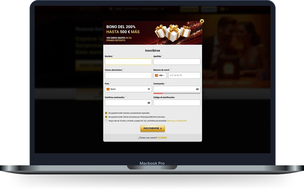 Formulario de registro Unique Casino Unique Casino formulario de registro con bono de bienvenida del 200% hasta 500 €